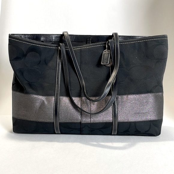 Coach Signature Tote Bag with Silver Metallic Stripe - Picture 1 of 7
